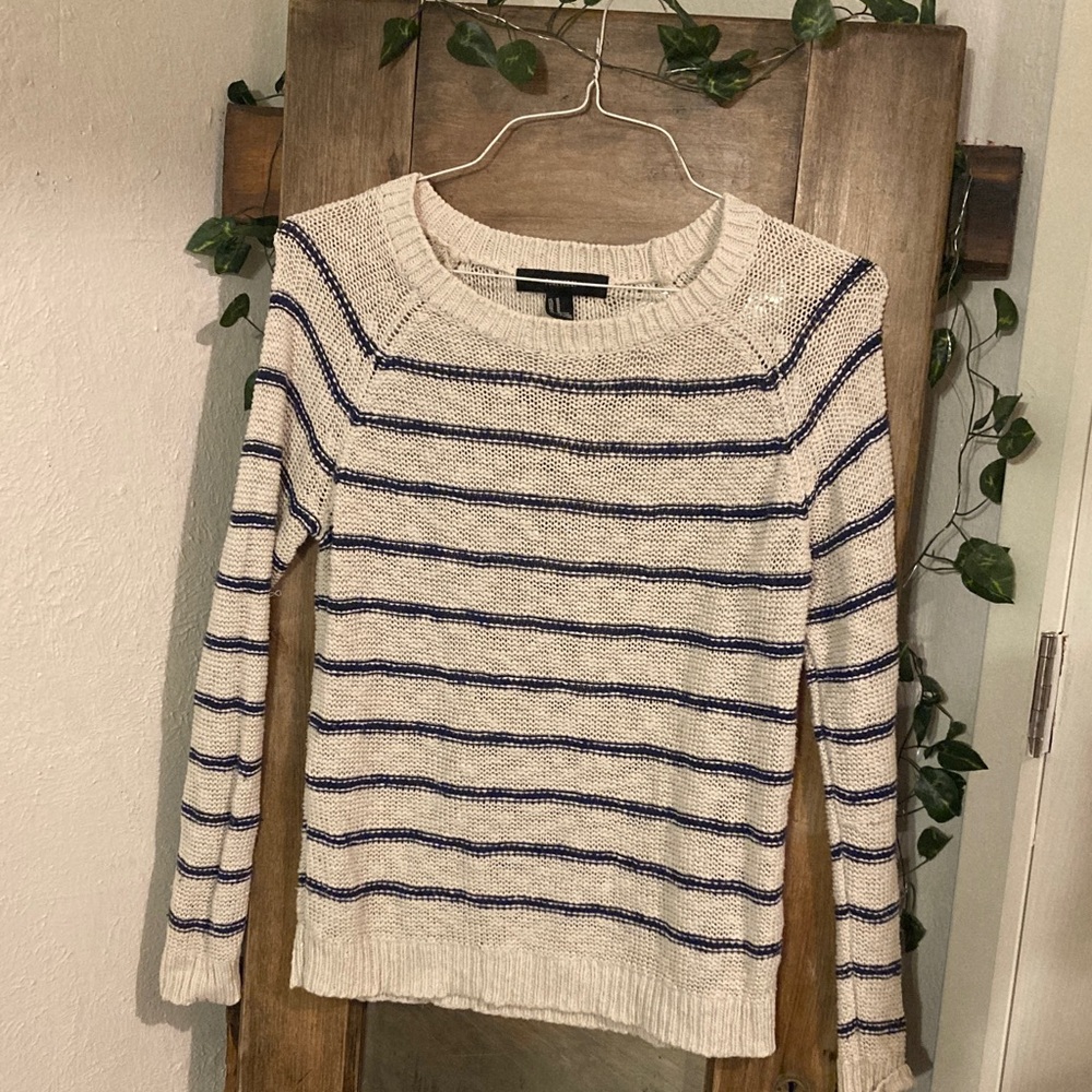 Forever 21 Cream and Navy Striped Sweater